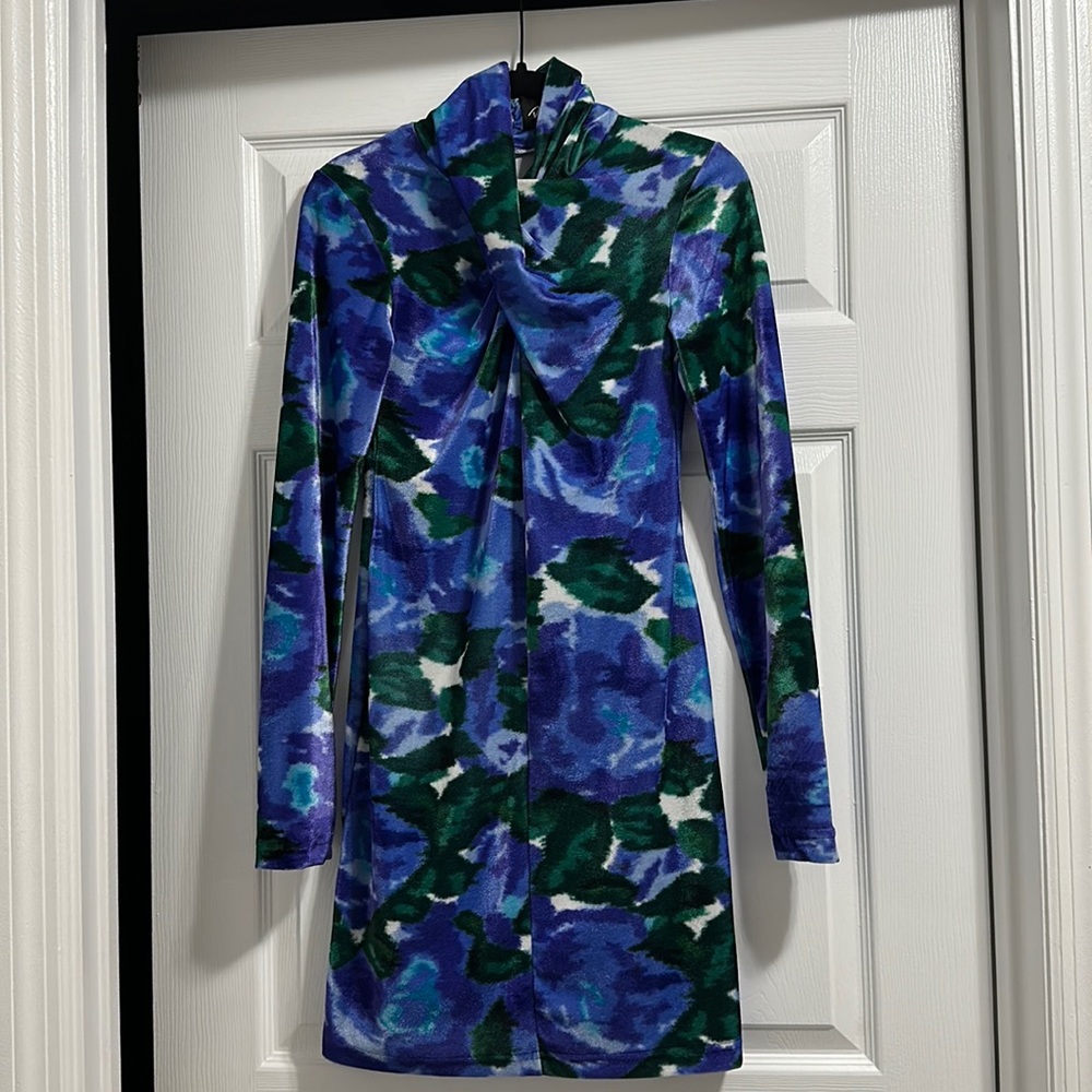 Richard Quinn Velvet Fitted Long Sleeve Dress - UK Size 12 / US Size 8